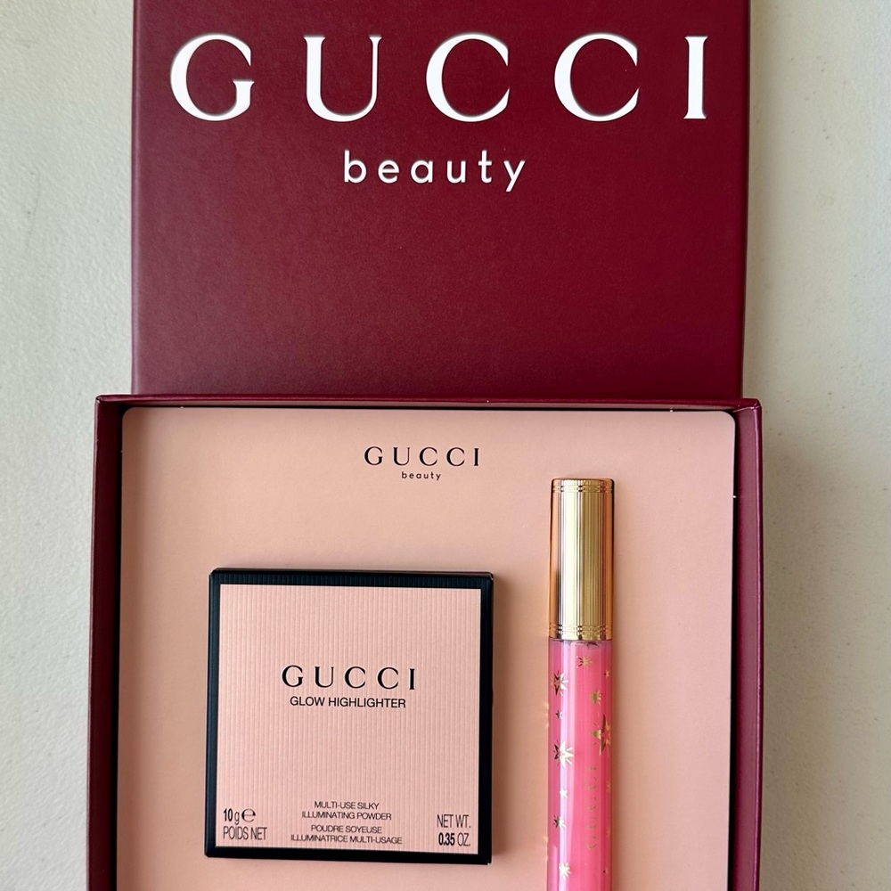 Gucci Beauty Opal Pink Highlighter & Bertha Pink Lip Gloss Set, Authentic NEW